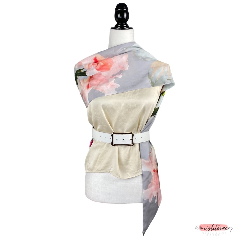 NWOT Ted Baker Scarf in Silver Gray Blush Pink Floral Print Long Spring Scarf